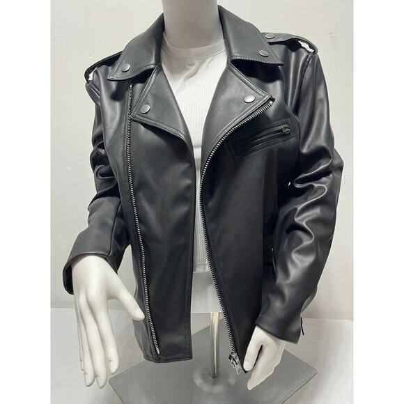 Bar III Faux Leather Moto Jacket Black Petite Small PS NWT - Picture 1 of 16